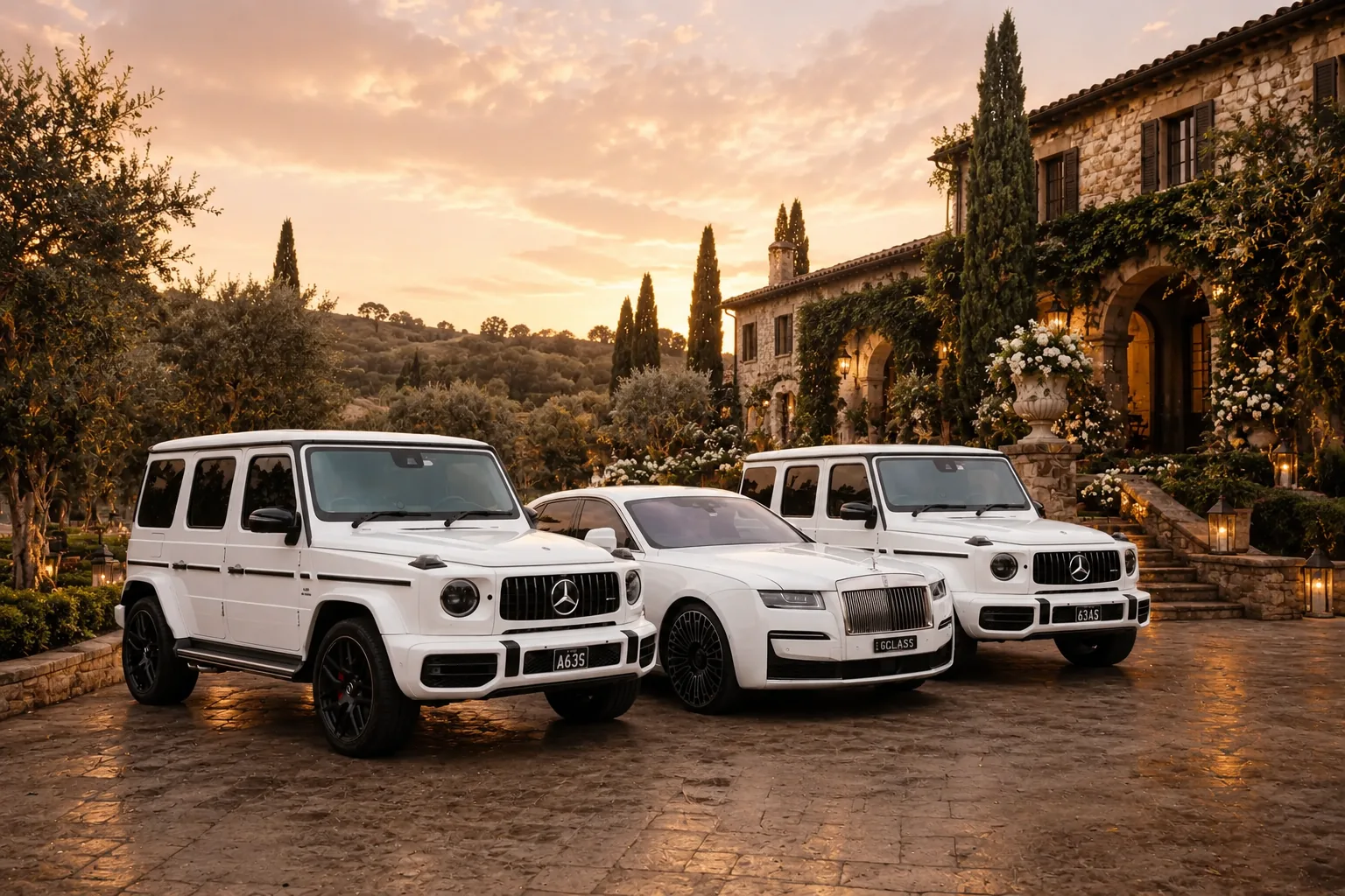A luxury wedding car line-up for an Assyrian & Chaldean wedding in Sydney