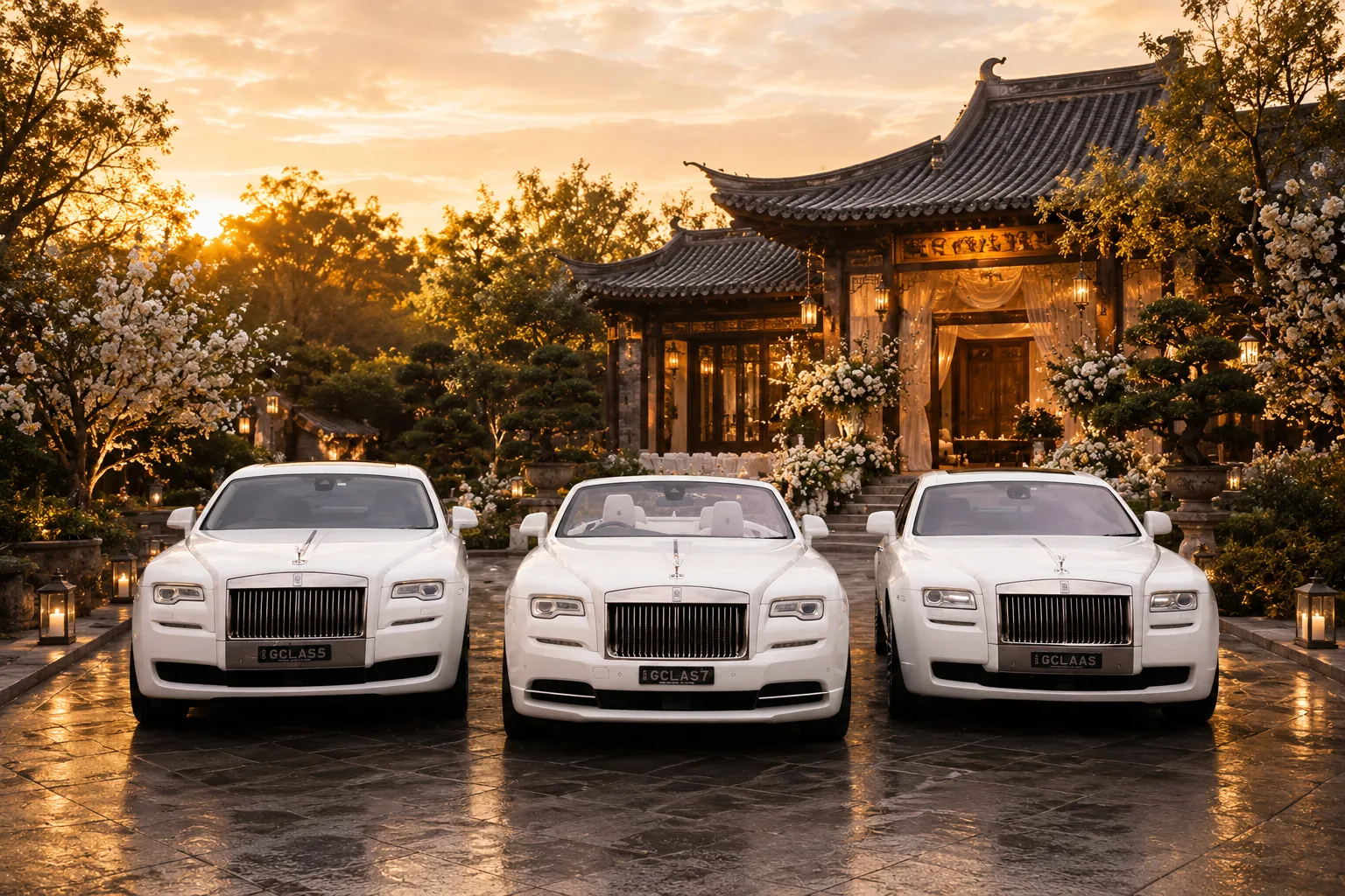 A luxury wedding car line-up for a Chinese wedding in Sydney