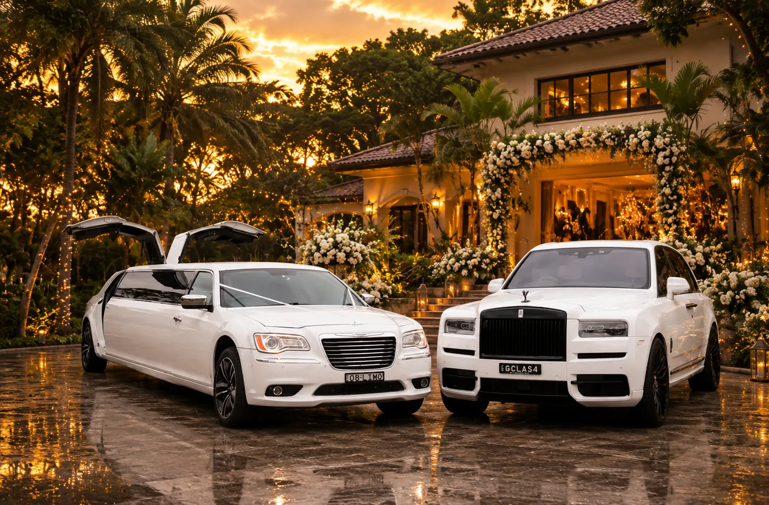 A luxury wedding car line-up for a Filipino wedding in Sydney