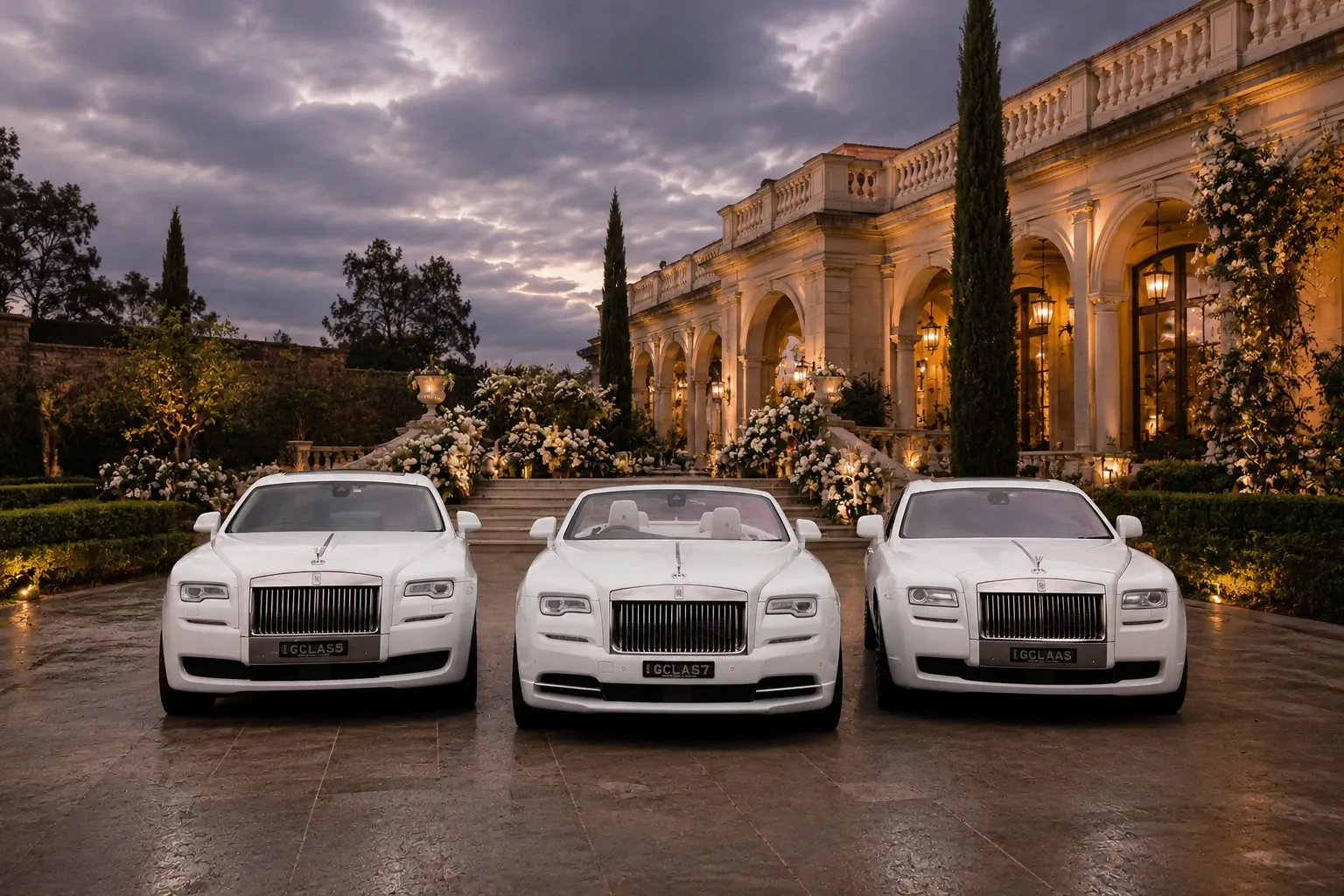 A luxury wedding car line-up for a Greek Orthodox wedding in Sydney