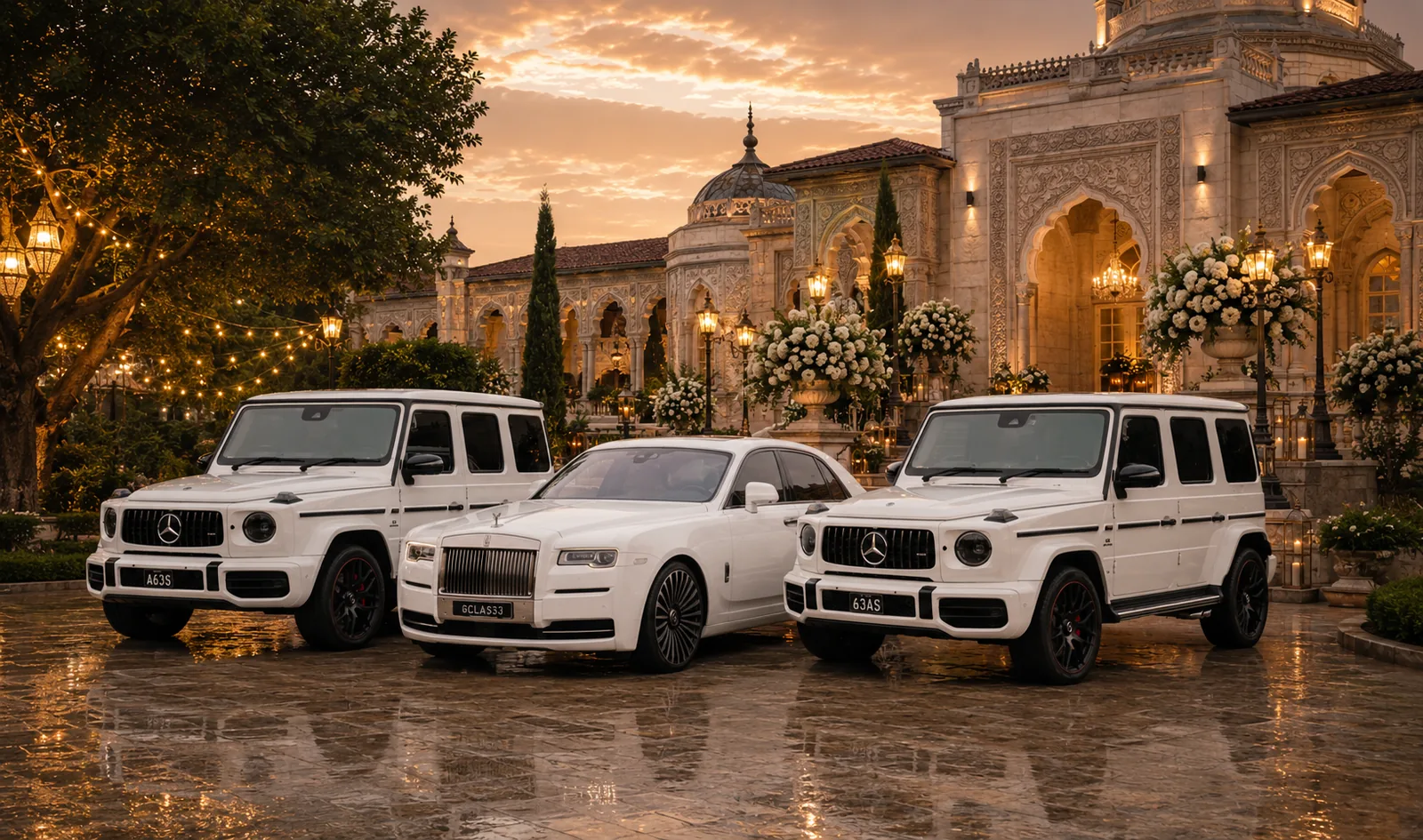 A luxury wedding car line-up for an Indian wedding in Sydney