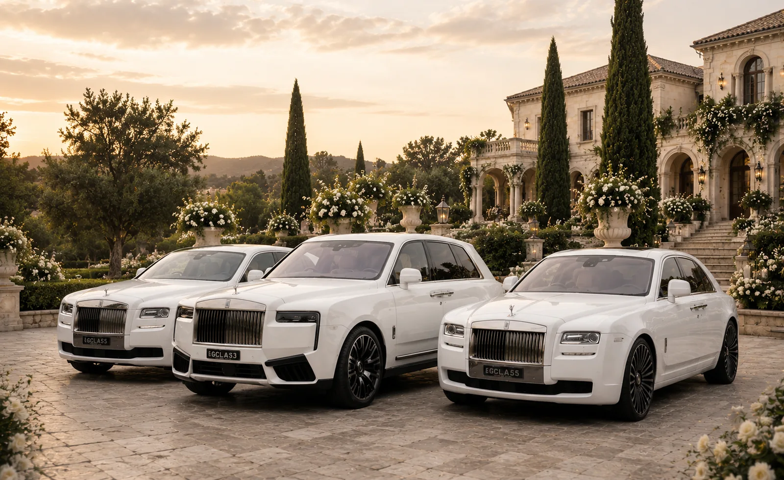 A luxury wedding car line-up for a Korean wedding in Sydney