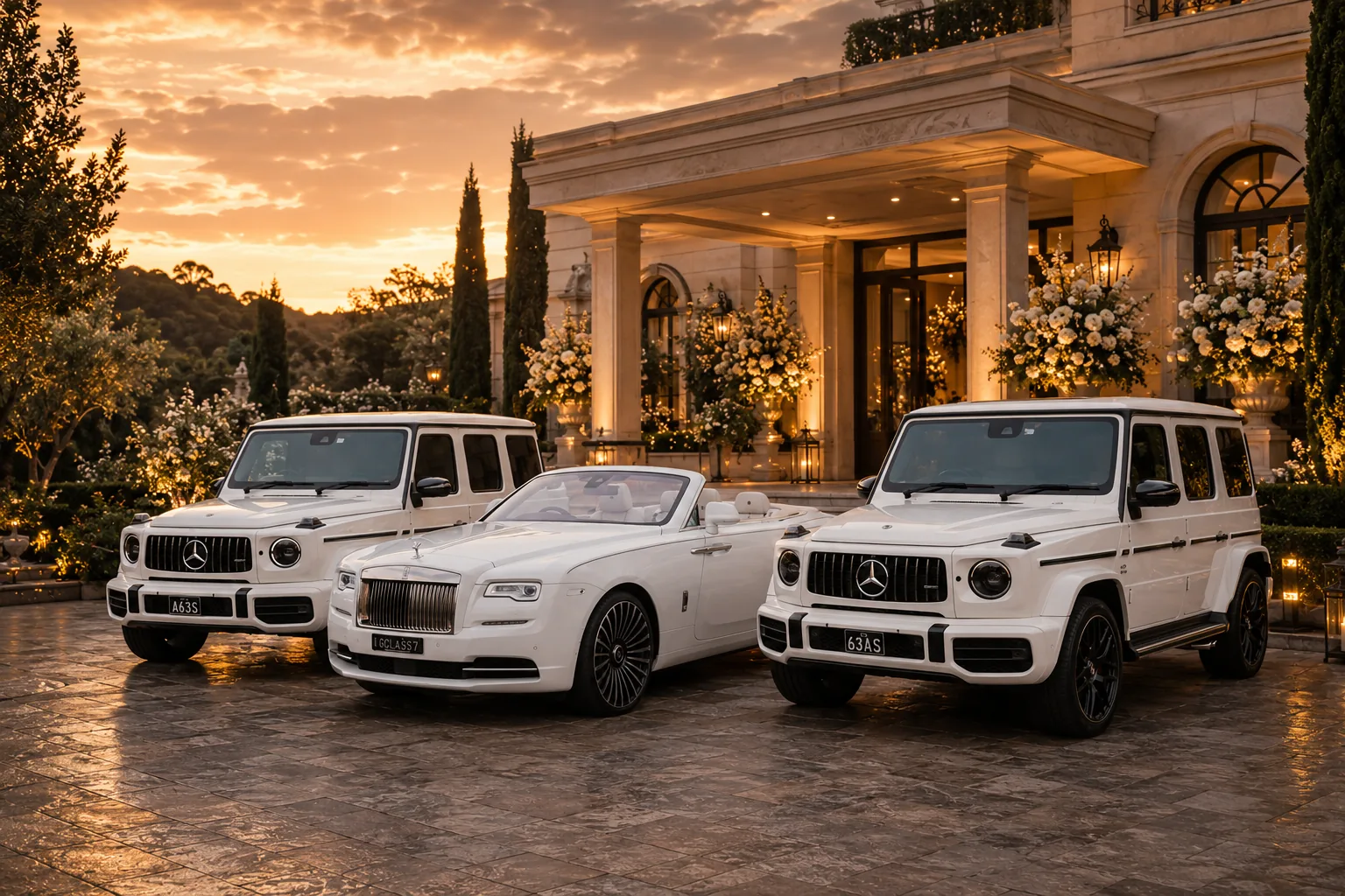 A luxury wedding car line-up for a Persian wedding in Sydney
