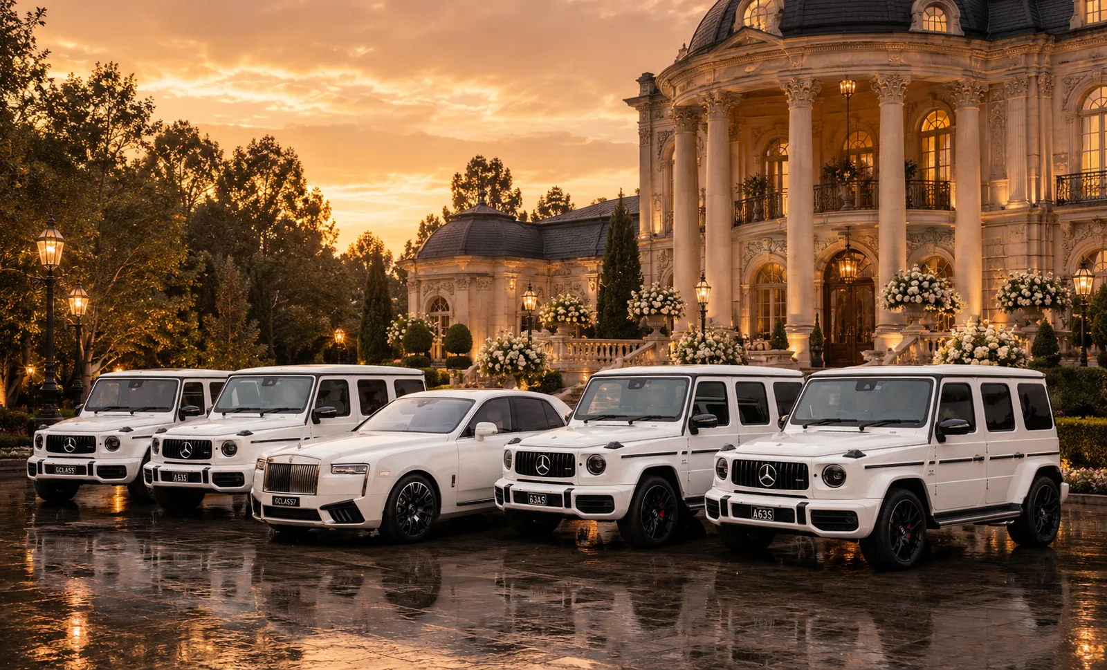 A luxury wedding car line-up for a Russian wedding in Sydney