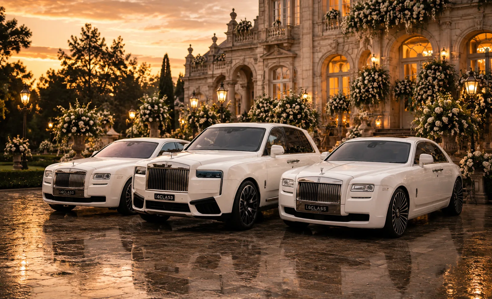 A luxury wedding car line-up for an Ukrainian wedding in Sydney