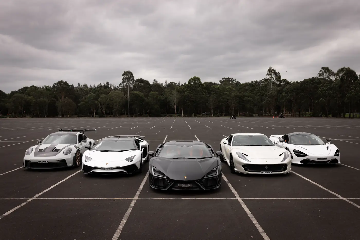 The supercar line-up, five across