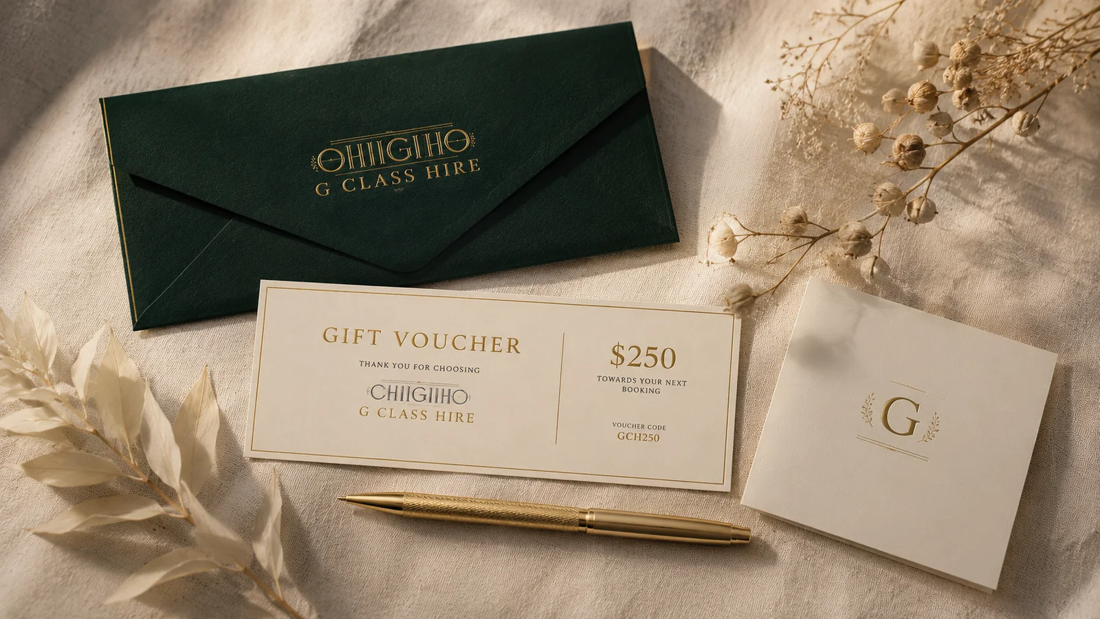 A G Class Hire gift voucher, beautifully presented