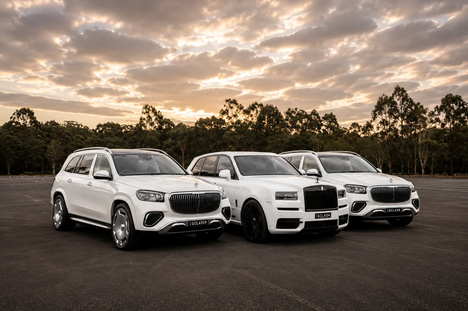 The Maybach Line-Up — a matched luxury car line-up by G Class Hire