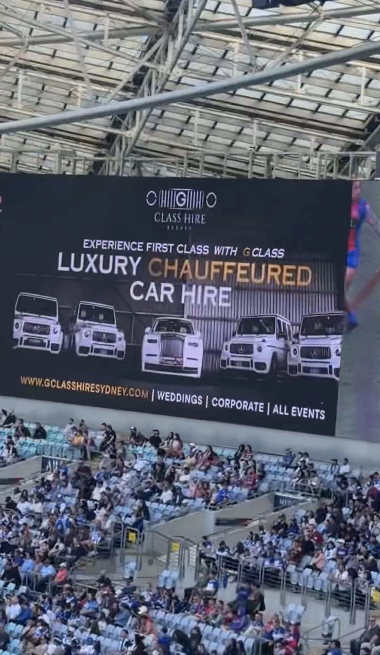 On the big screen — G Class Hire at Accor Stadium